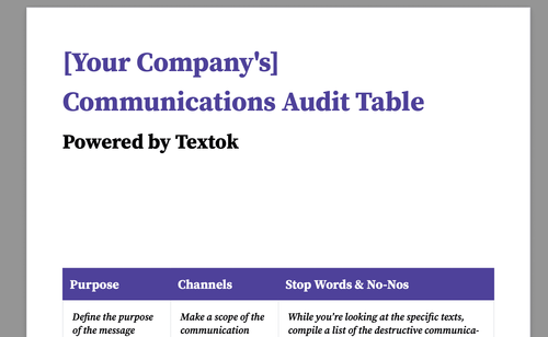 Table Template for Communications Audit